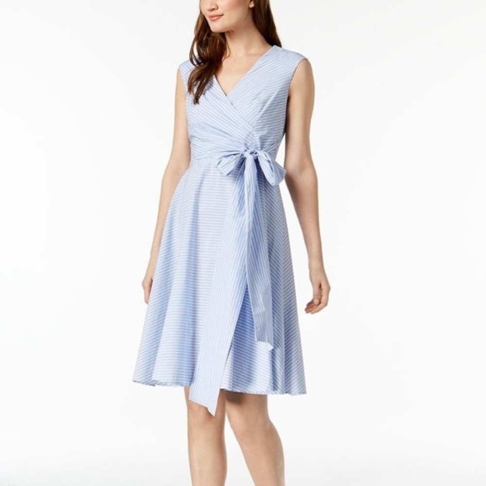 Calvin Klein Light Blue Striped Midi Dress